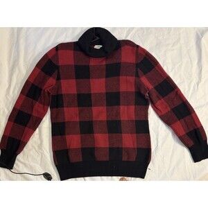 L.L. Bean Buffalo Plaid Turtleneck Sweater Women's M Cotton Cashmere Red Black
